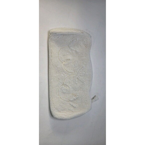 White Small Pearled Beaded Clutch Antique From 60s Very Heavy For Size 7.5 × 4 - Picture 2 of 5